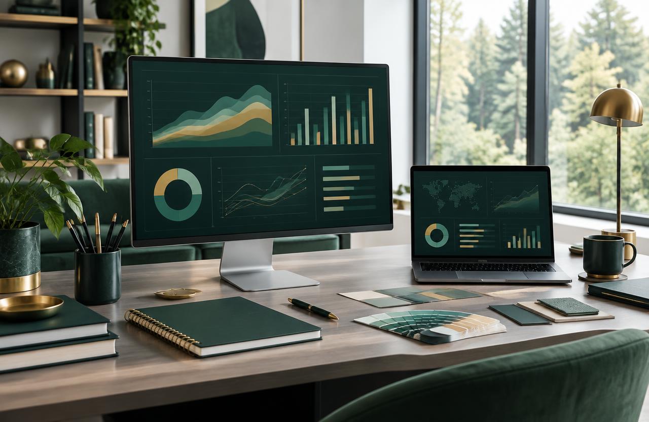 Marketing analytics workspace with campaign planning materials
